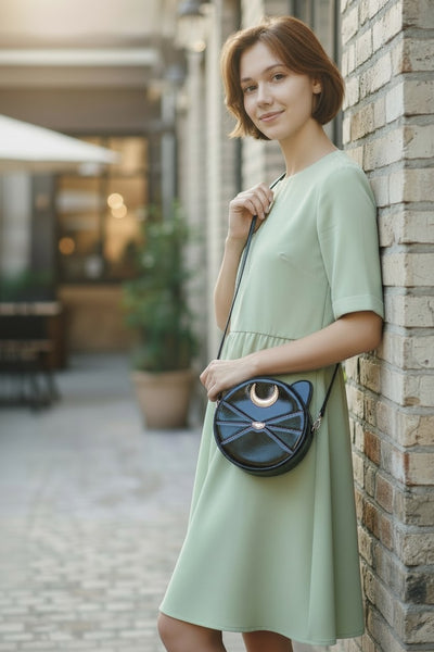 Mystical Black Cat Face Crossbody Bag