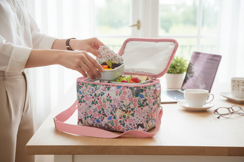 Pink Floral Cats Insulated Lunch Tote