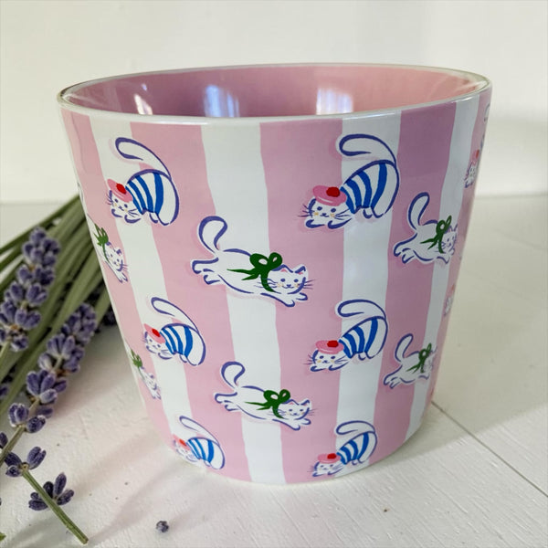 Très Chic French Cats Pink & White Striped Mug