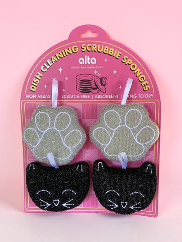 Gray Paws & Black Cat Kitchen Scrubbies