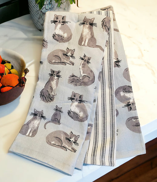 Sweet Grey Cats 3 Piece Kitchen Towel Set