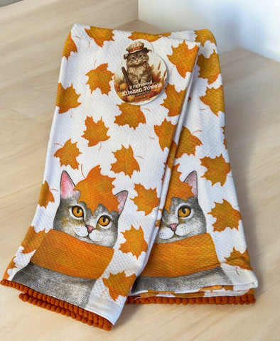 Autumn Cat & Leaves Kitchen Towel Set