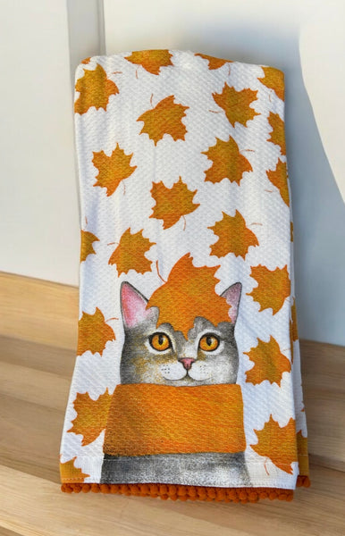 Autumn Cat & Leaves Kitchen Towel Set