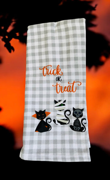 Trick or Treat Dracula & Skeleton Cat Dish Towel Set