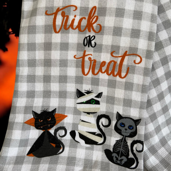 Trick or Treat Dracula & Skeleton Cat Dish Towel Set