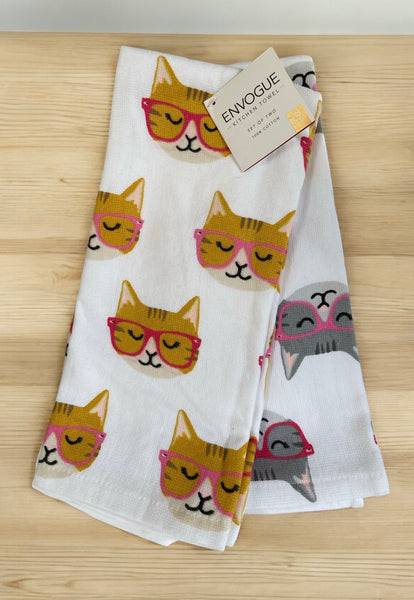 Cool Cats in Glasses Kitchen Towel Set