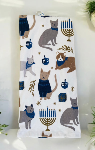 Chanukah Cats Menorah & Dreidel Kitchen Towel Set