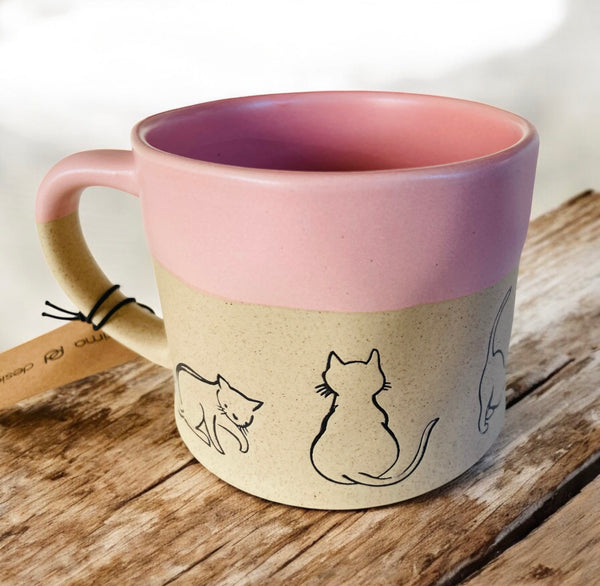 Pink Cats & Stoneware 16oz Coffee Mug
