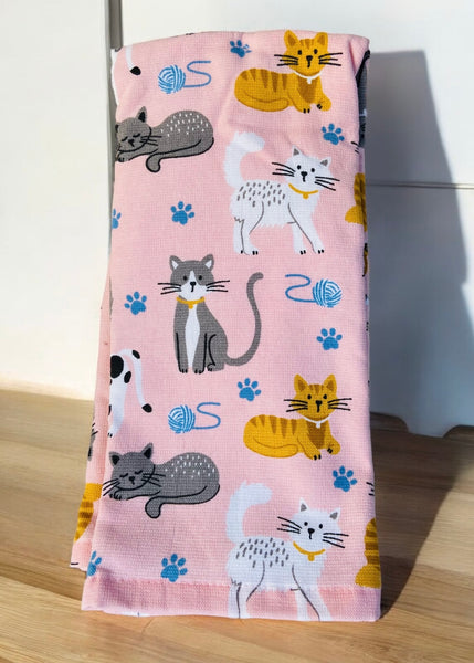 Pink & Blue Cats Kitchen Towel Set