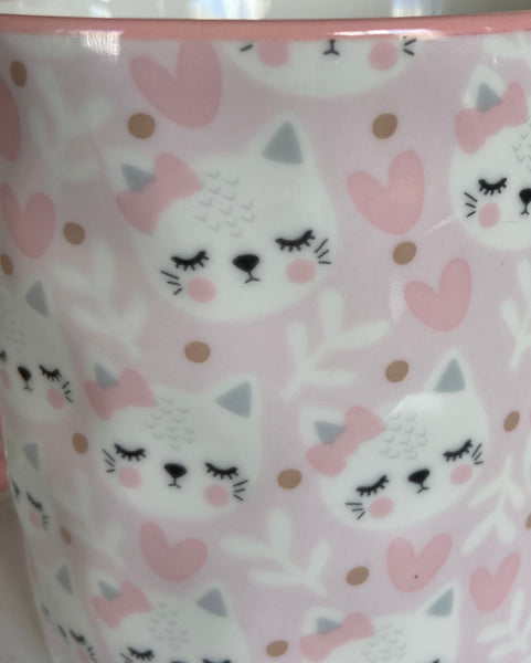 Pretty White Cat & Hearts 16oz Coffee Mug