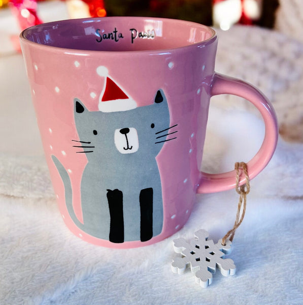 Sweet Pink Santa Paws Cat Mug