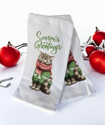 Seasons Greetings Cat Kitchen Towel Set