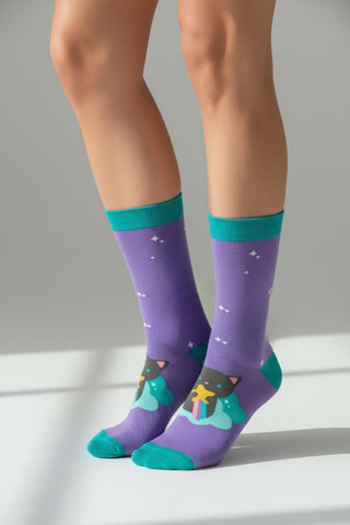 Shooting Star Black Cat Socks