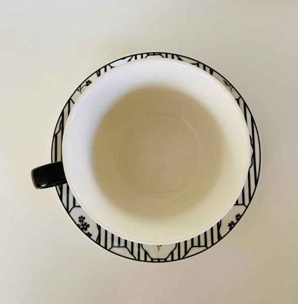 Whimsigoth Black Cat Striped Cup & Saucer
