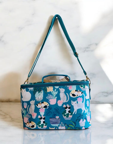 Teal Cats & Plants Insulated Lunch Tote