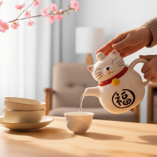 White Lucky Cat Teapot