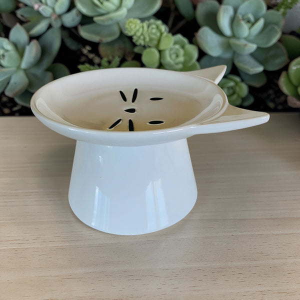 Whisker Friendly White Cat Face Dish