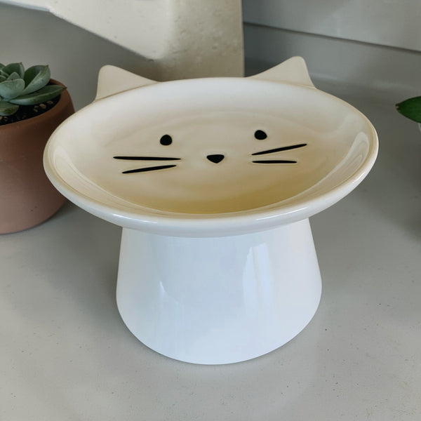 Whisker Friendly White Cat Face Dish