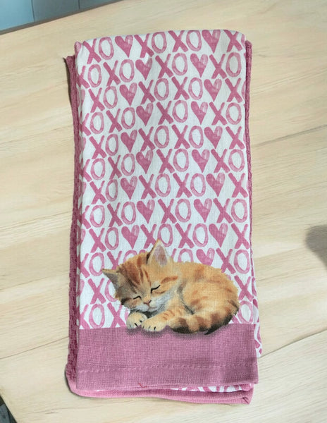 XOXO Orange Kitten Love Kitchen Towel Set