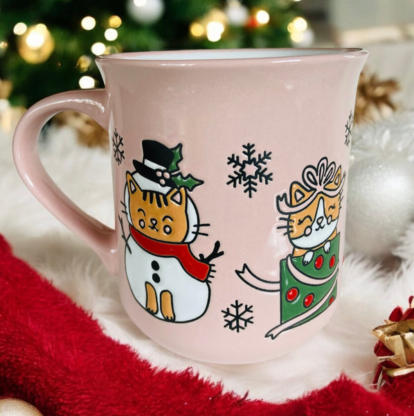 Pink Happy Christmas Cats 16oz Mug