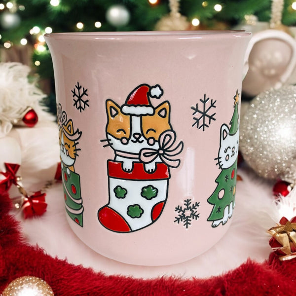 Pink Happy Christmas Cats 16oz Mug