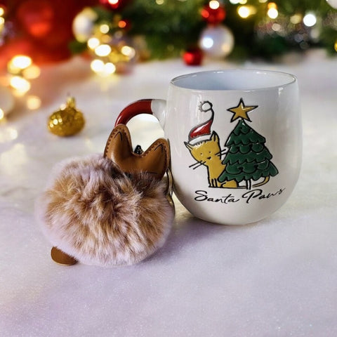 Santa Paws Cat & Christmas Tree Keychain Mug