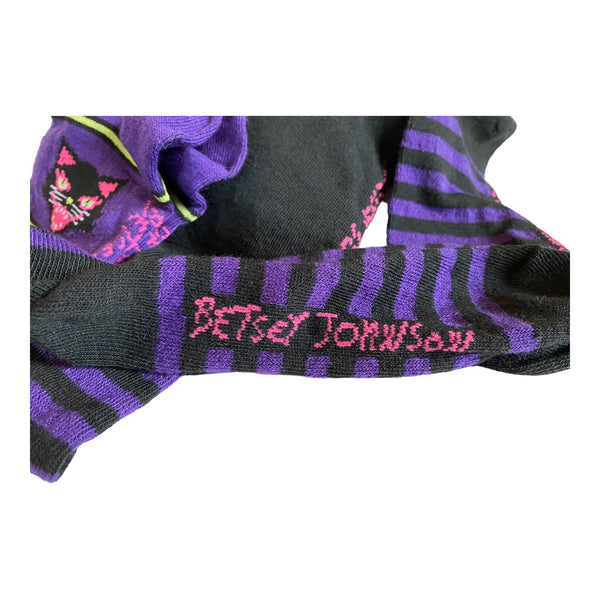 Betsey Johnson Black and Purple Black Cat Socks 3 pack