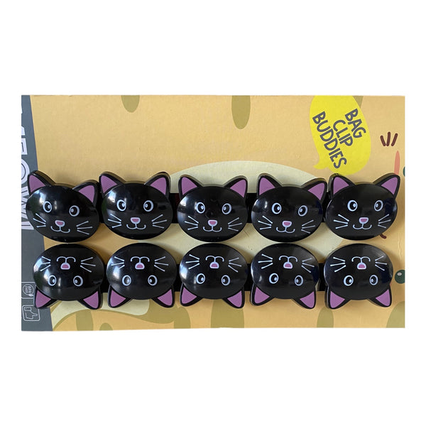 Smiling Black Cat 10 piece Chip Clip Set