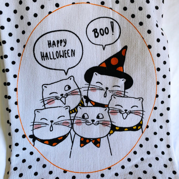 Happy Halloween Boo Cats Polka Dot Kitchen Towel Set
