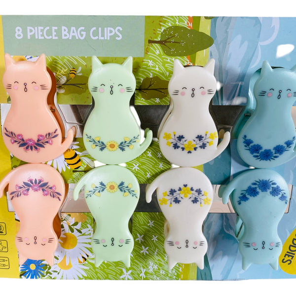 Colorful Flower Cats 8 piece Chip Clip Set