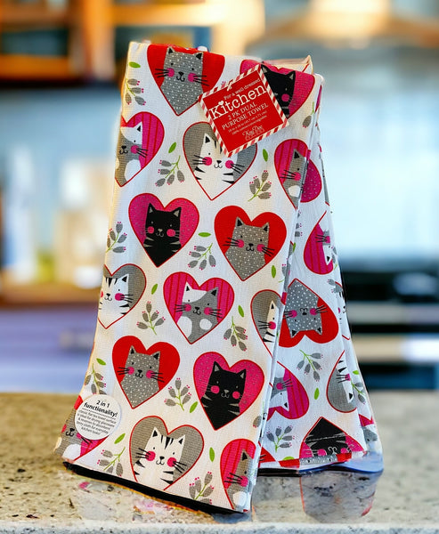 Sweet Cats & Hearts Kitchen Towel Set