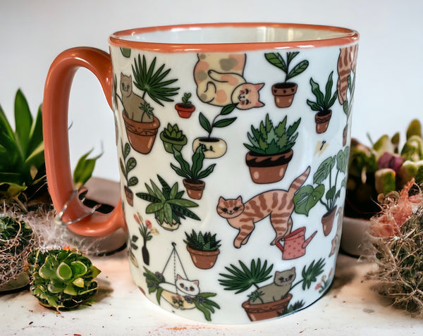 Cats and Succulent Plants 16oz Coffee Mug