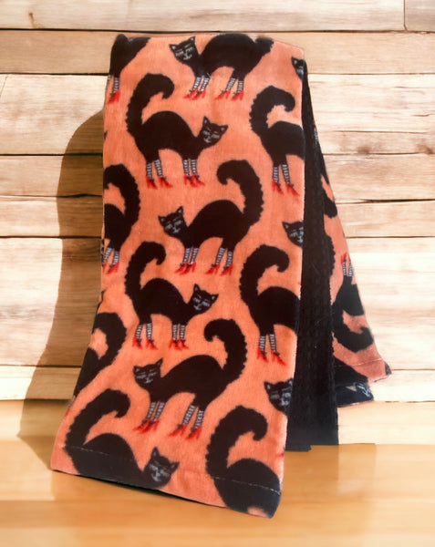 Gothic Gaga Black Cat in Red Boots Orange 3 piece Towel Set