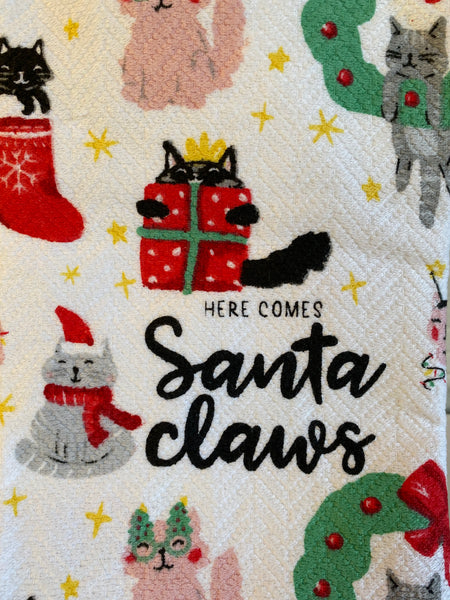 Christmas Here Comes Santa Claws Kitchen 2 Towel Set with Recipe