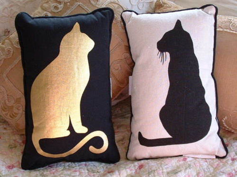 Black Cat & Gold Foil Cat Accent PILLOW - The Good Cat Company