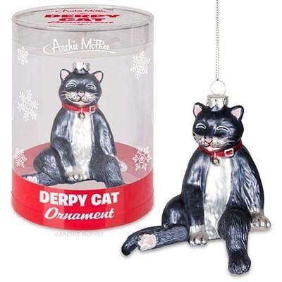 Black & White Tuxedo Derpy Cat Glass Ornament - The Good Cat Company