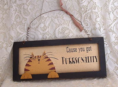 Country Orange Tabby Cat 'Cause You Got Purrsonality Wood Sign - The Good Cat Company