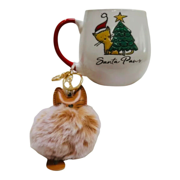 Santa Paws Cat & Christmas Tree Keychain Mug