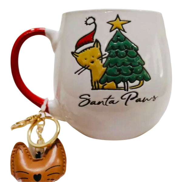 Santa Paws Cat & Christmas Tree Keychain Mug