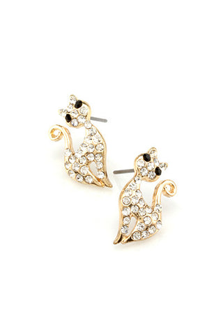 Retro Stylized Gold & Crystal Cat Earrings - The Good Cat Company