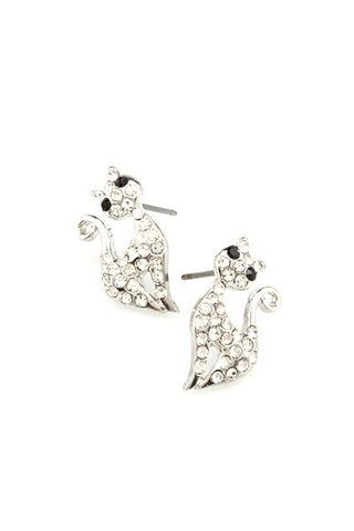 Retro Stylized Silver & Crystal Cat Earrings - The Good Cat Company