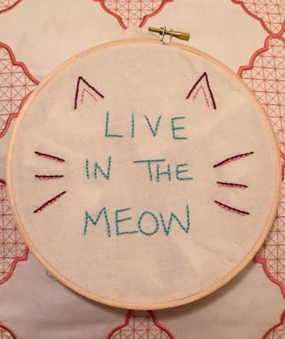 Hand crafted Cat "Live in the Power of Meow" Embroidery Hoop Art - The Good Cat Company