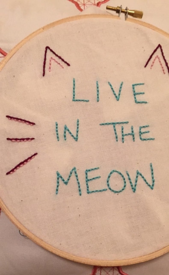 Hand crafted Cat "Live in the Power of Meow" Embroidery Hoop Art - The Good Cat Company