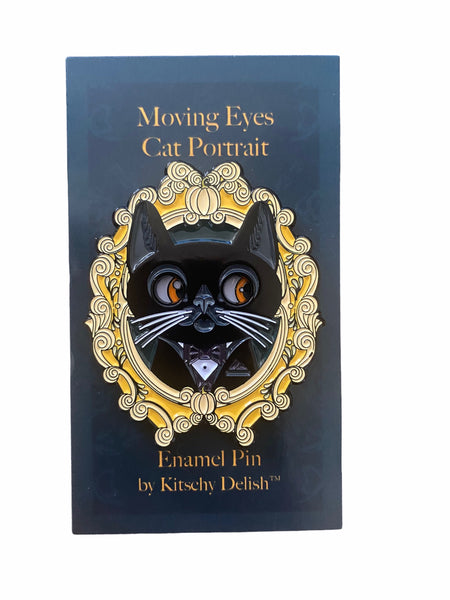 Haunting Black Cat with Moving Eyes Enamel Pin