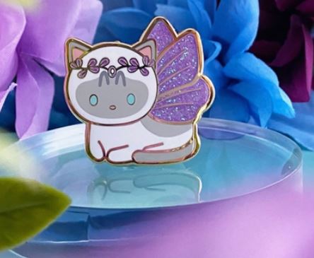Gray Bluepoint Siamese Lavender Fairy Enamel Pin