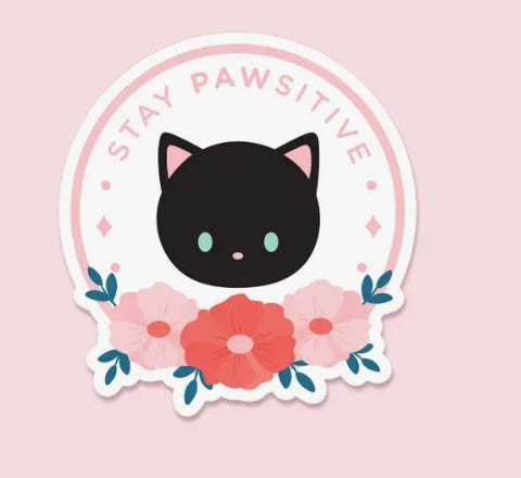 Black Cat Stay Pawsitive Positivity Vinyl Sticker