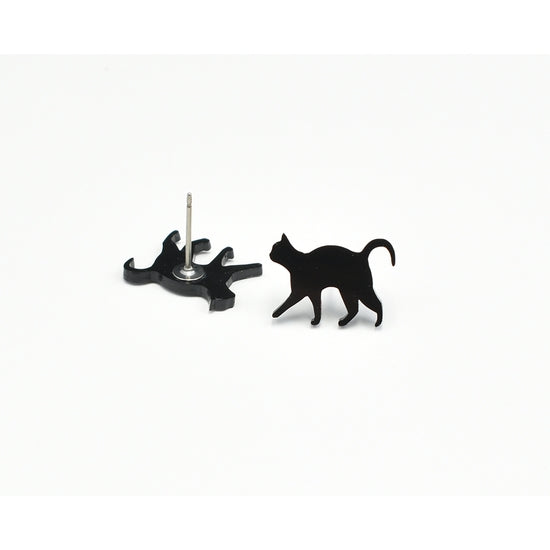 Black Cat Walking Post Earrings