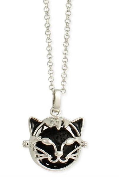 Curious Cat Silver and Lava Bead Diffuser Necklace - The Good Cat Company