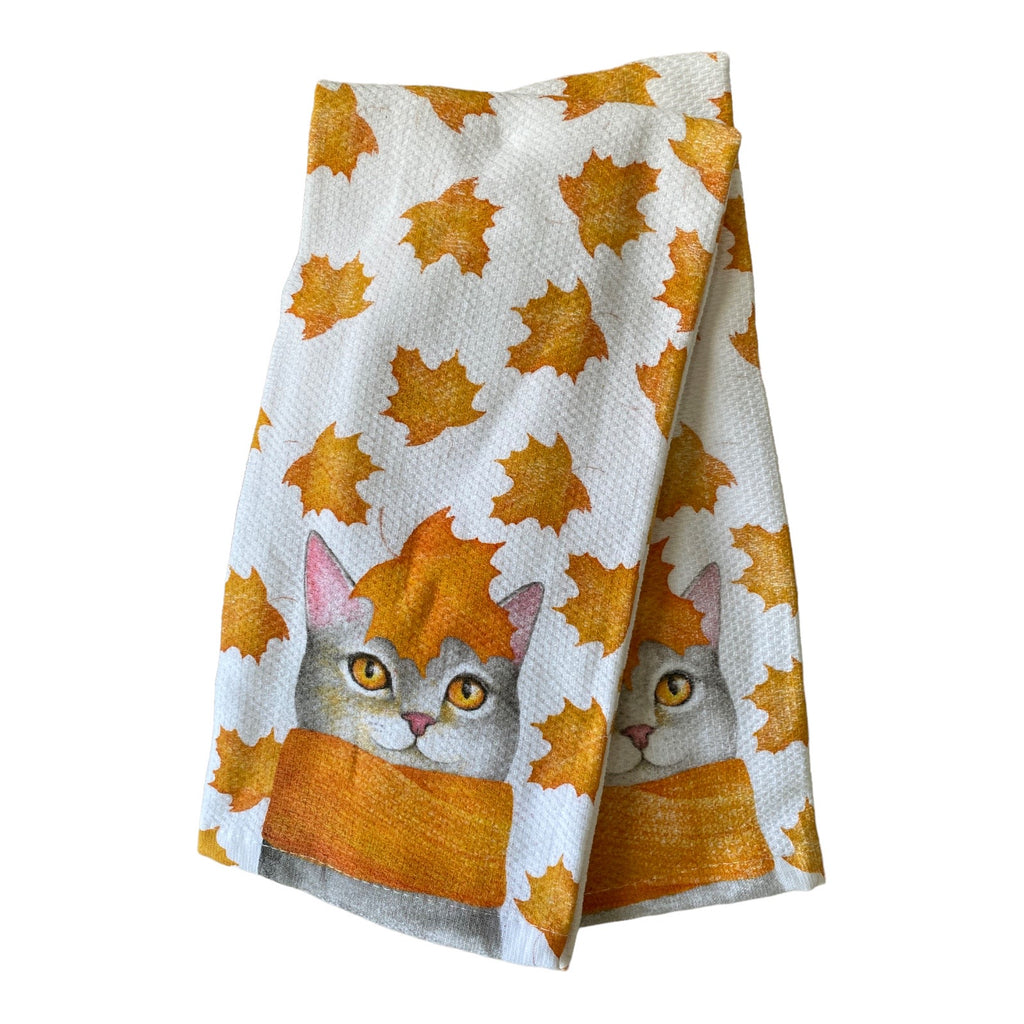 Autumn Cat & Leaves Kitchen Towel Set
