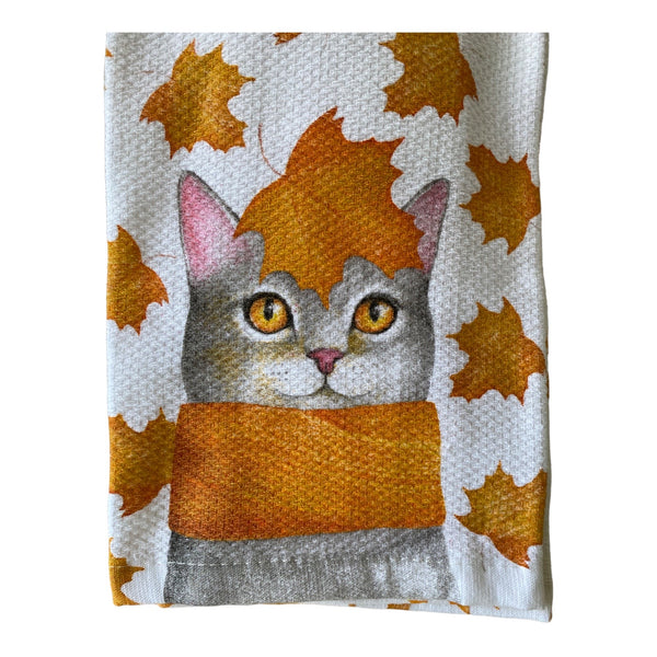 Autumn Cat & Leaves Kitchen Towel Set
